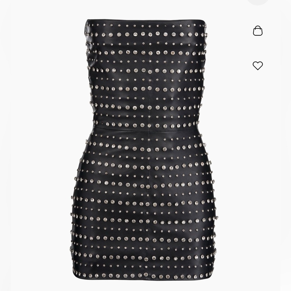 RHYA EMBELLISHED LEATHER DRESS RETROFETE SIZE XS BLACK